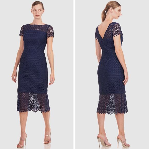 New! Kay Unger Tatum Dress in midnight navy‎ blue, size 10 - Picture 1 of 16